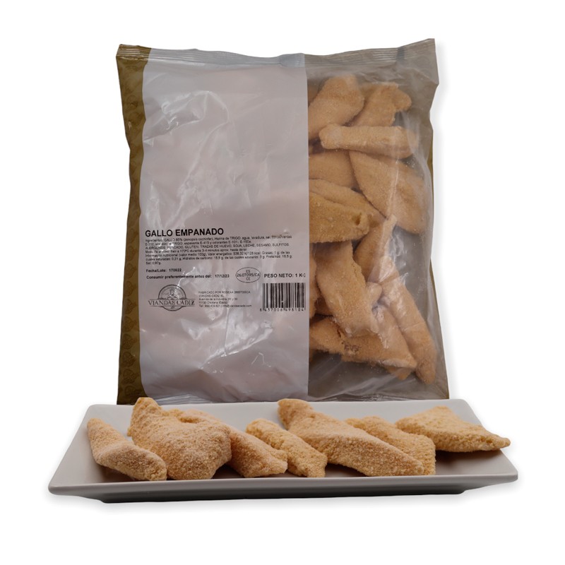 Tiras de gallo empanado