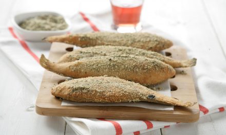 Acedias con polvo de algas y sésamo