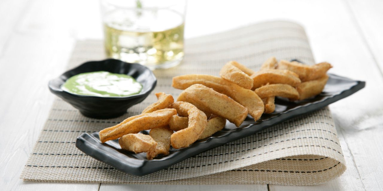 Tiras de choco con emulsión de guisantes